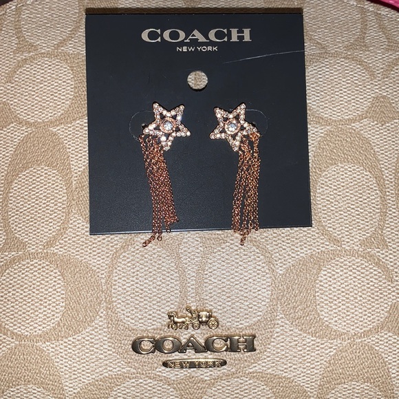 COACH Signature Star Fringe Hypoallergenic Post Earrings With CZ In Rose Gold - Picture 8 of 16